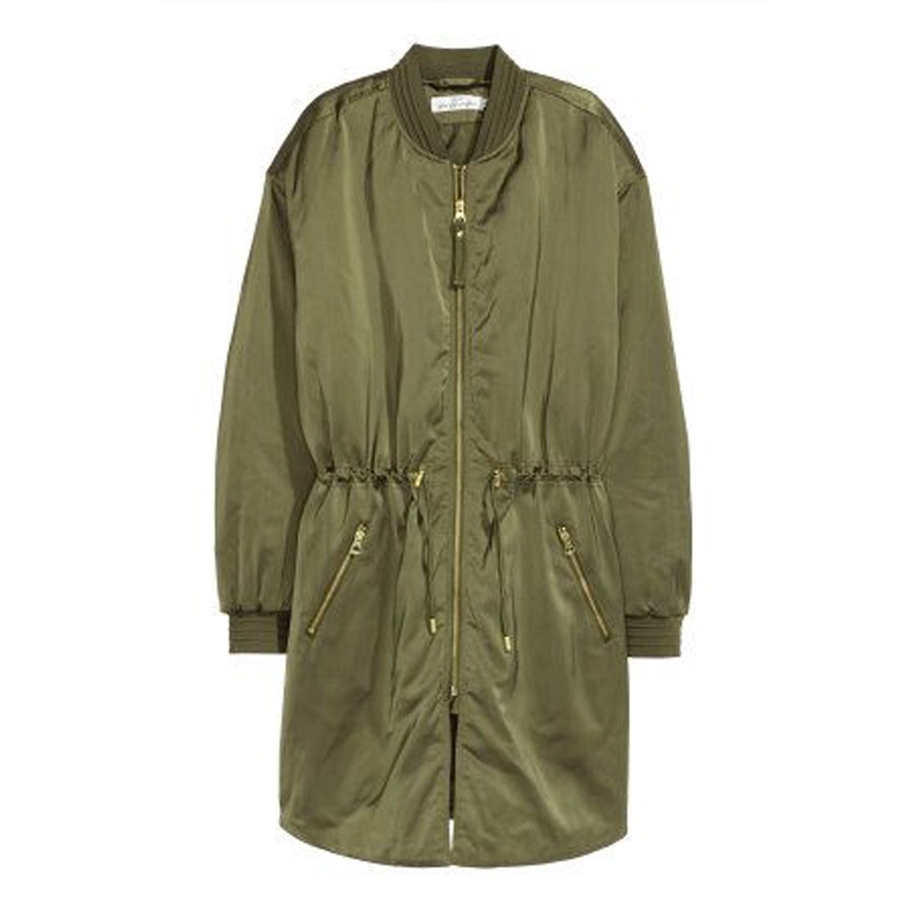 H&M long green bomber jacket